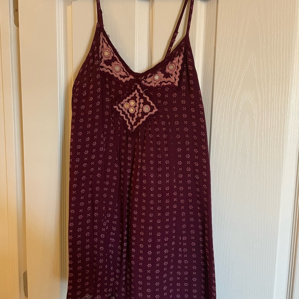 Burgundy mini dress with skinny straps